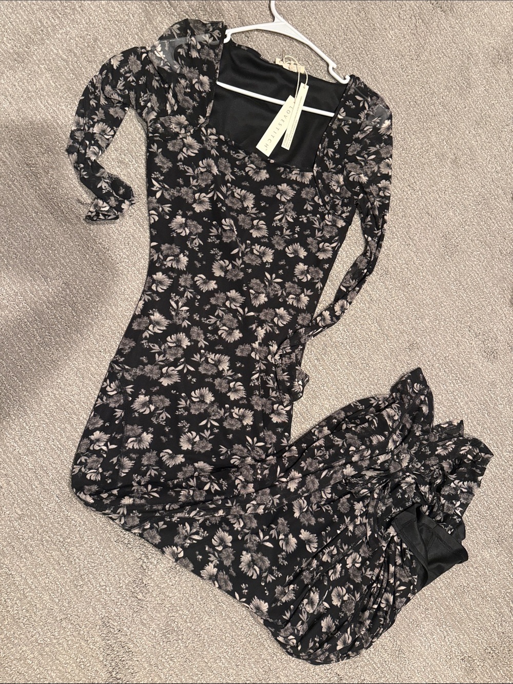 Small Love Stitch Black Dress with Cream Floral Print